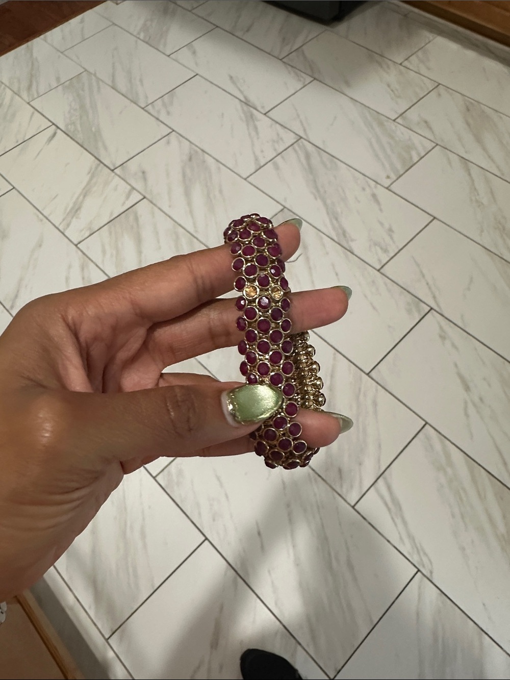 Gold-Tone Bracelet with Fuchsia Stone Accents